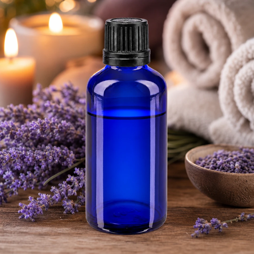 Apothekenflasche blau 50ml Tropfverschluss Giessring 1mm schwarz Originalitätsverschluss Pharmaglas Tropfflasche 50ml blau mit schwarzem Originalverschluss für Ätherische Öle