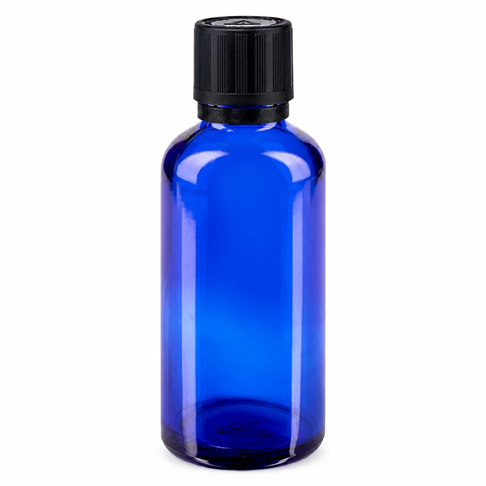 50ml pharmazeutische Tropfflasche blau mit originalitätssicherem KiSi Verschluss schwarz