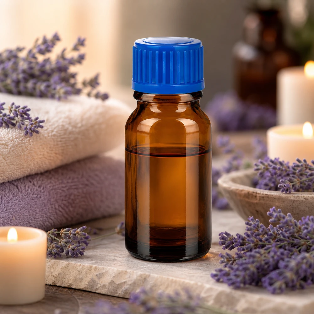 Elegante 10ml Braunglasflasche mit kontrastierendem blauen Deckel für hochwertige Produkte