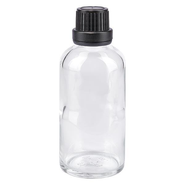 Apothekenflasche klar 50ml Tropfverschluss Giessring 2mm schwarz Originalitätsverschluss