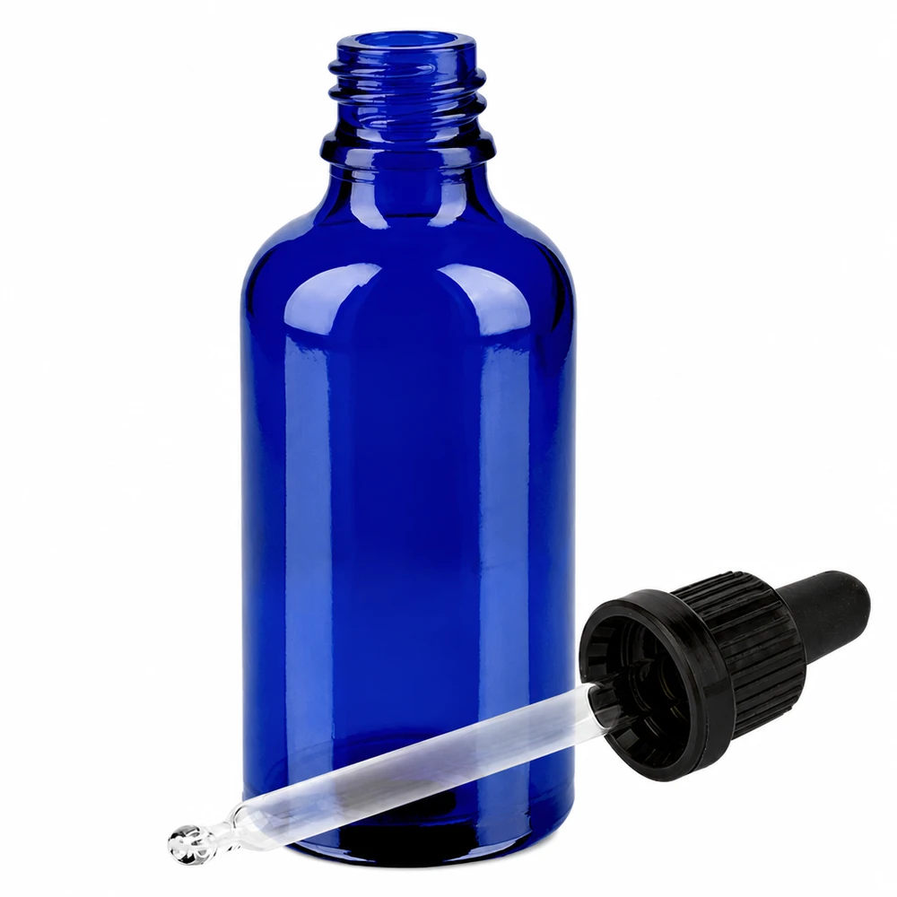 50ml blaue Tropferflasche mit schwarzer Pipette optimal für Kosmetik und Naturheilkunde