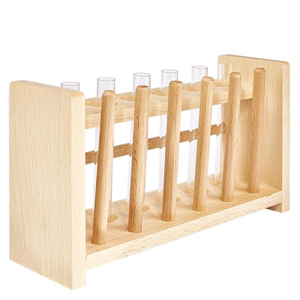 Reagenzglasgest. aus Holz mit 6 Reagenzgl. Kalk-Soda 100x12 Reagenzglasgest. aus Holz mit 6 Reagenzgl. Kalk-Soda 100x12