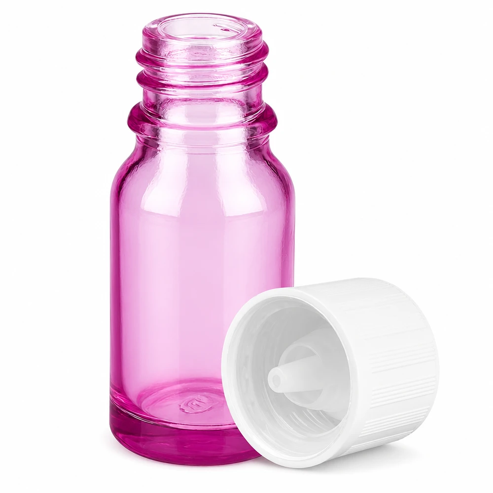 Handliche Glasflasche lila 10ml Volumen mit kindersicherem Verschluss für sichere Aufbewahrung