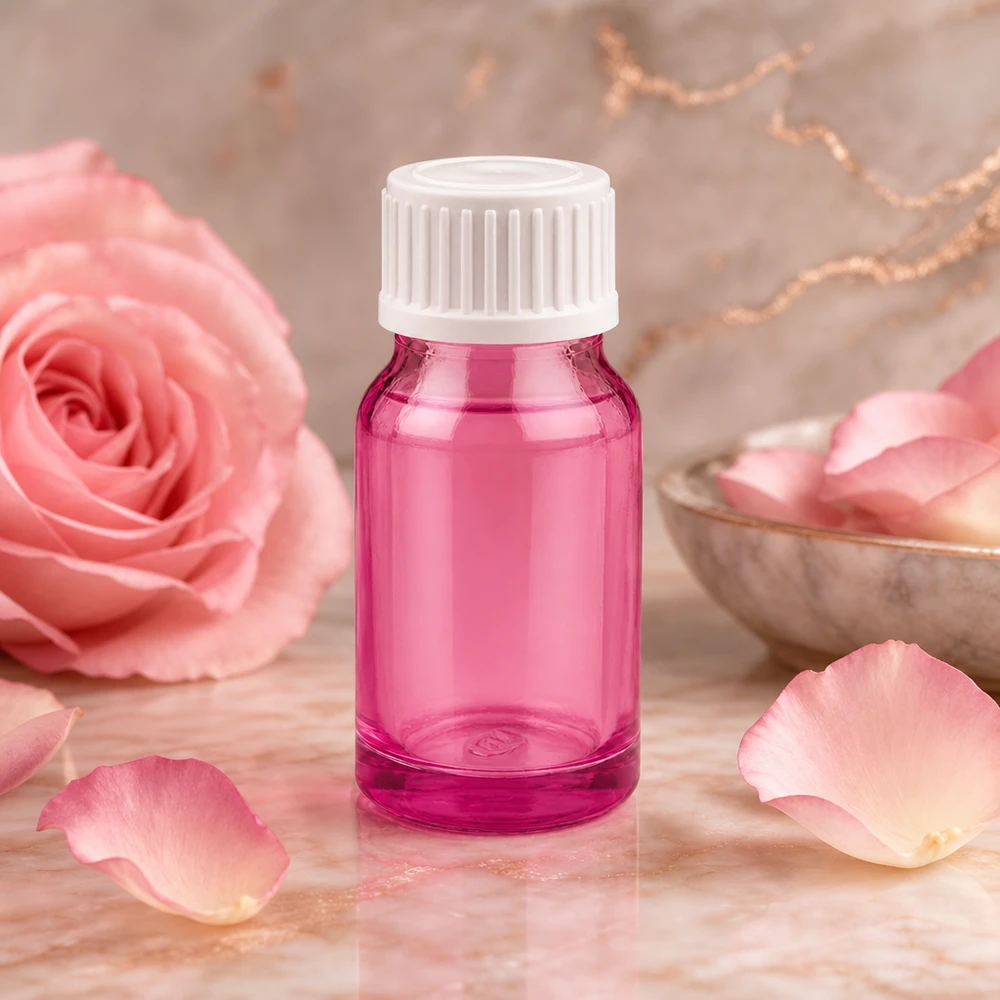 Robuste lila Glasflasche mit ergonomischem Tropfverschluss perfekt für mobile Aromatherapie