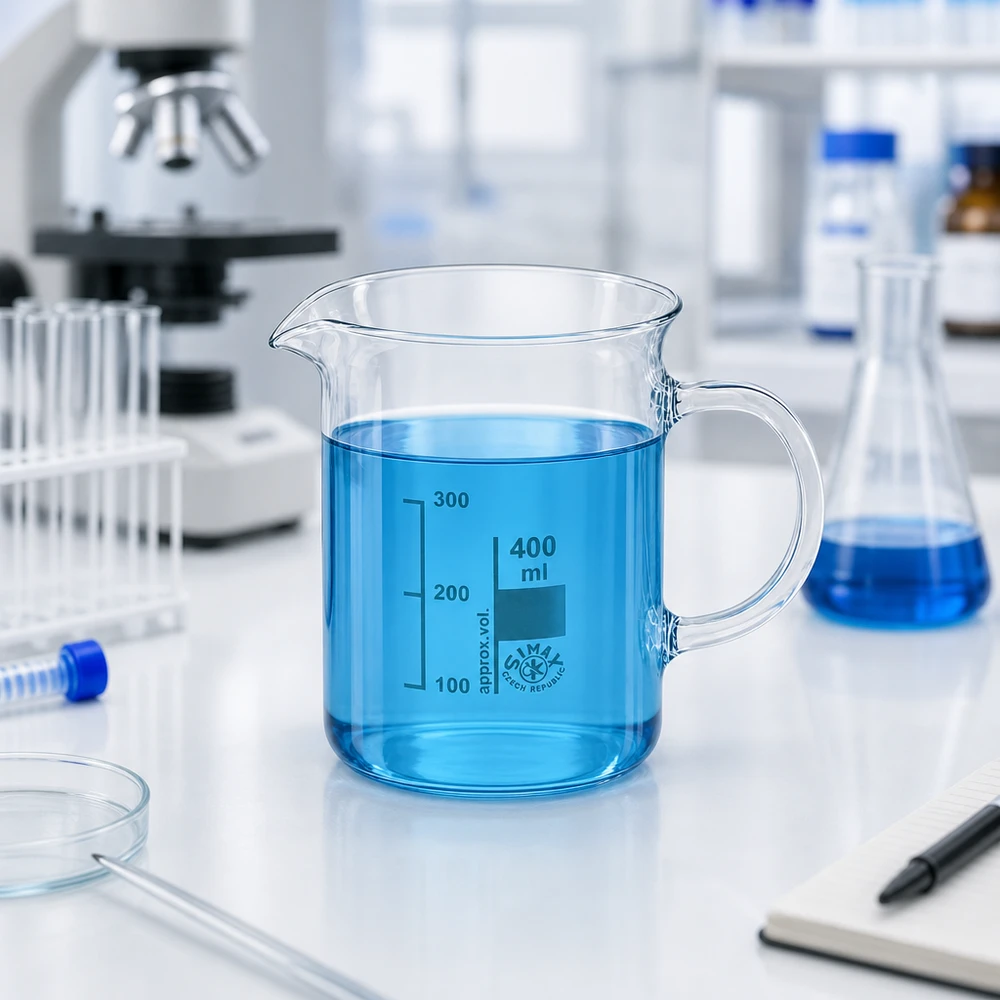 Becherglas 400ml Borosilikatglas, mit Henkel Transparentes Laborglas 400ml mit Henkel und Skala für präzises Abmessen
