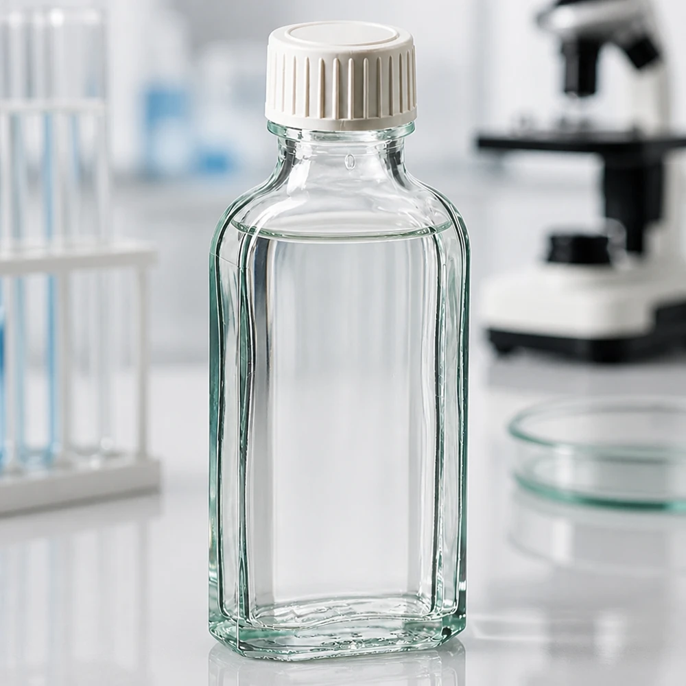 50 ml Meplat klar Schraubverschluss mit PE-Schaumeinlage Kompakte Meplat Flasche 50ml Klarglas mit weißem Verschluss und Reagenzglasständer