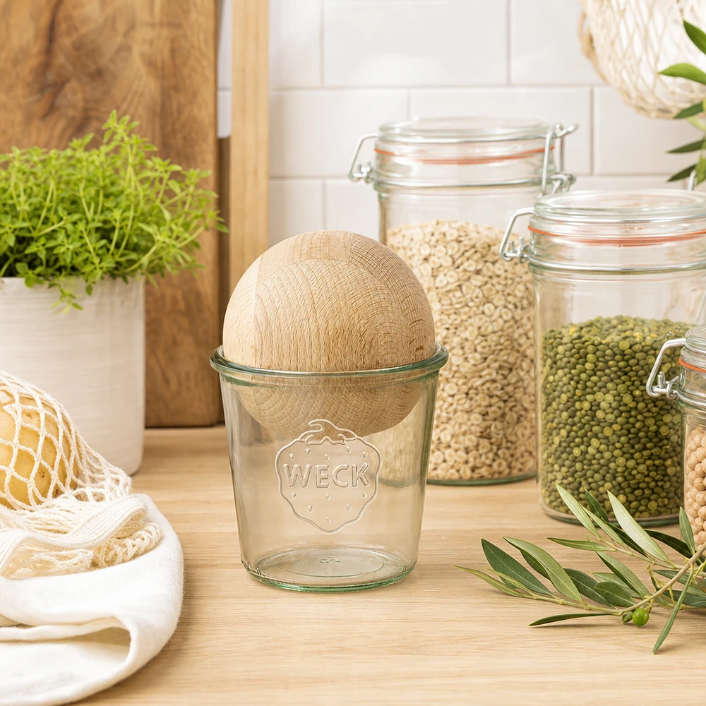 580ml Sturzglas WECK RR100 mit Holzkugel Buche