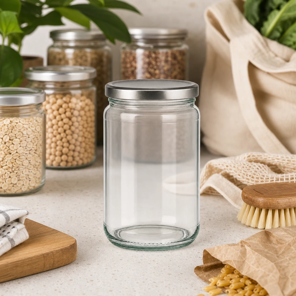 305ml Rundglas mit BasicSeal Deckel silber UNiTWIST 305ml Rundglas leer mit BasicSeal Deckel in nachhaltiger Zero Waste Küche mit Vorratsgläsern und Öko-Produkten