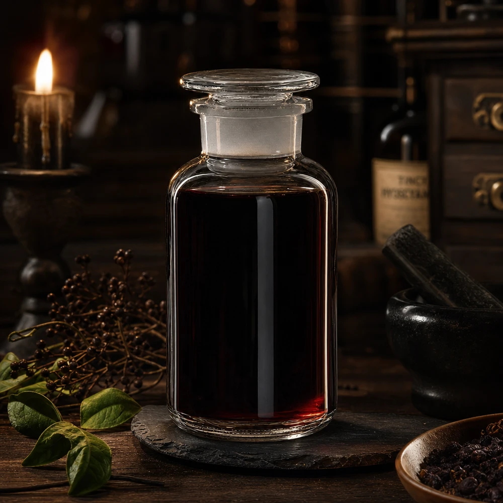 Rundschulterfl. 500ml klar Weithals Glasstopfen Klare Rundschulterflasche 500ml Glasstopfen neben Mortar Kräutern und alten Apothekengläsern
