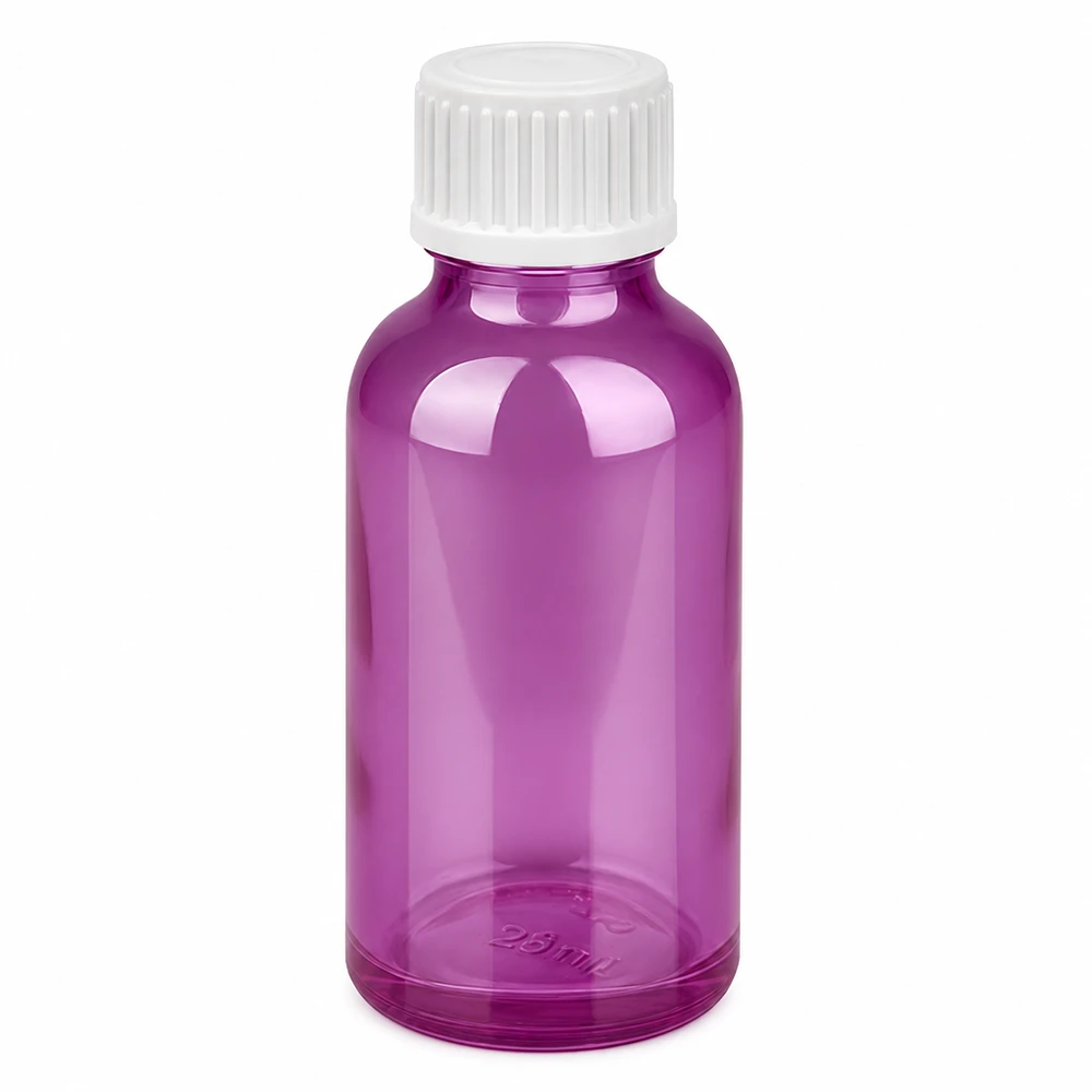 Kompakte violette Tropfflasche 30ml mit weißem Verschluss für genaue Flüssigkeitsdosierung