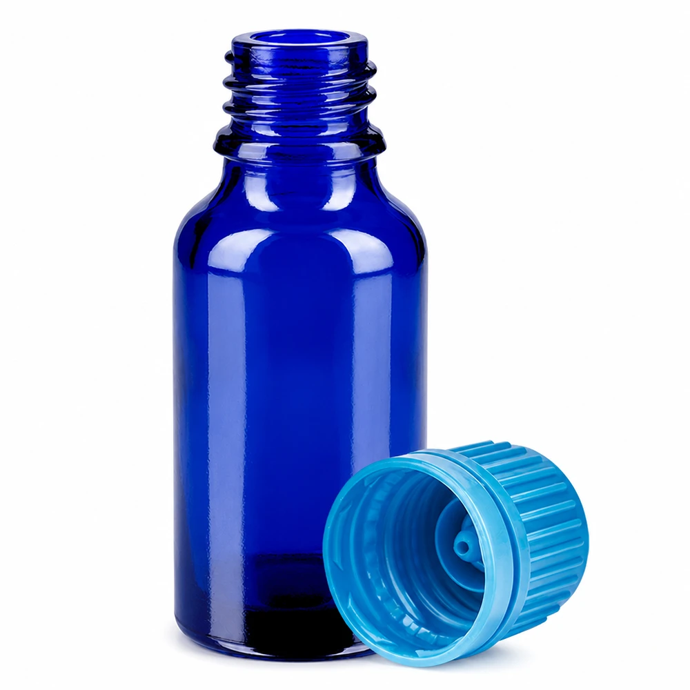 20ml Flasche 11mm Schraubverschluss blau Originalitätsverschluss BlueLine UT18/20 Handliche 20ml Glasflasche in Blau mit auslaufsicherem Verschluss für unterwegs