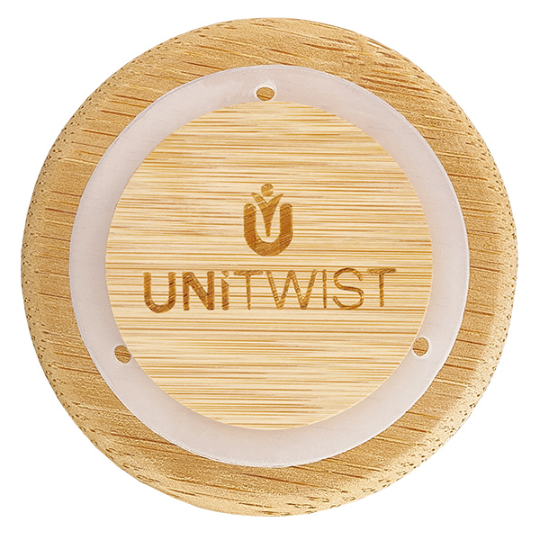 Holzdeckel (Buche) unbedruckt für WECK RR40 Holzdeckel WECK RR40 Version A von oben mit UNITWIST Logo Gravur und Eichenholz Struktur natürliche Maserung