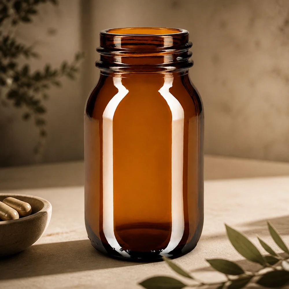 100ml Weithalsflasche Braunglas Stilvolle 100ml Apothekenflasche in Bernsteinfarben für hochwertige Produktpräsentation