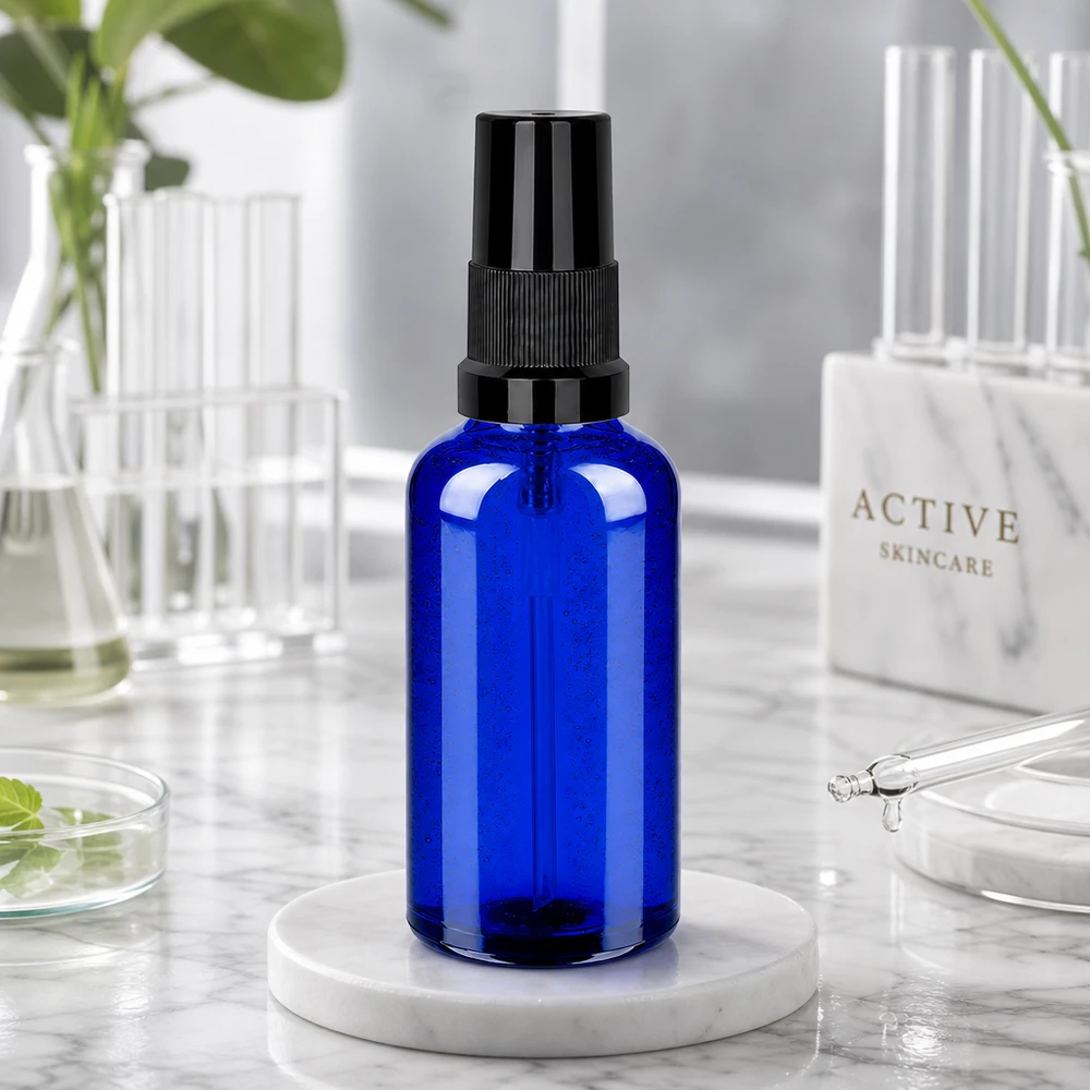 Praktische 50ml BlueLine Sprayflasche mit schwarzem STD Sprühkopf für Reise und unterwegs