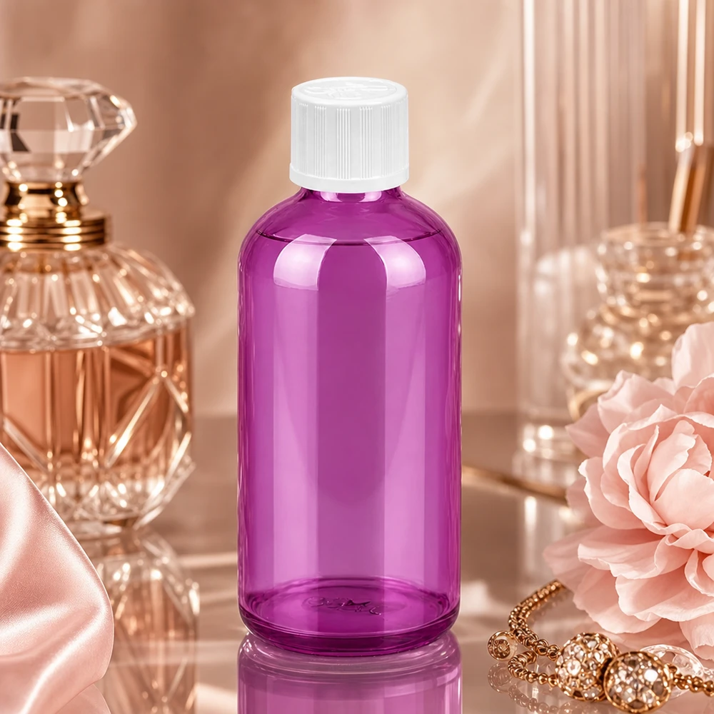 100ml Tropfflasche 1.2mm weiß Standard Kindersicher PurpleLine. UT18/100 Robuste Glasflasche 100ml in Purple mit auslaufsicherem 1.2mm Tropfsystem für den täglichen Gebrauch