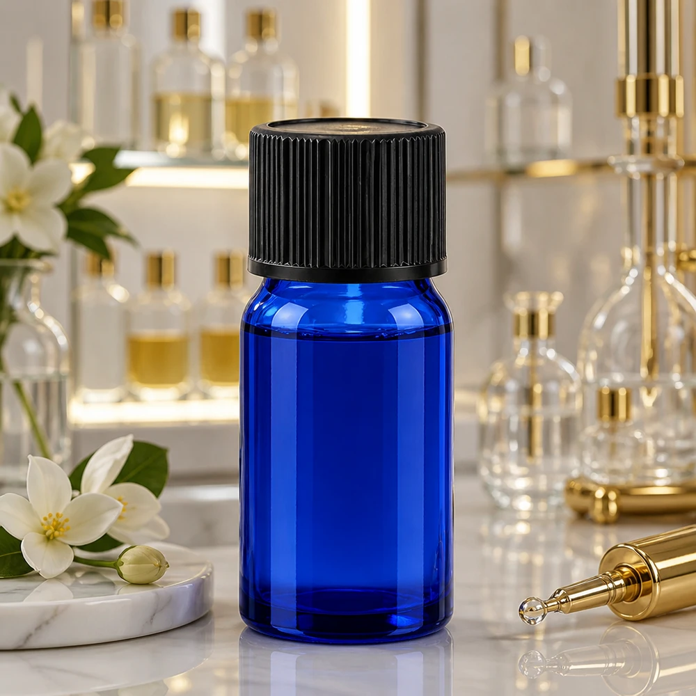 5ml Tropfflasche 1mm schwarz Standardverschluss BlueLine UT18/5 Handliche 5ml Tropfflasche in Blau mit schwarzem Deckel perfekt für Reise und unterwegs