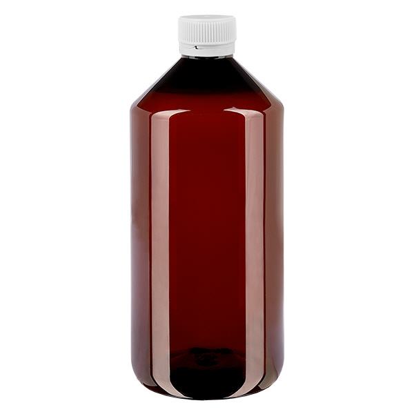 PET Flasche 1000ml mit weißem Originalitätsverschluss geriffelt PET Flasche 1000ml mit weißem Originalitätsverschluss geriffelt