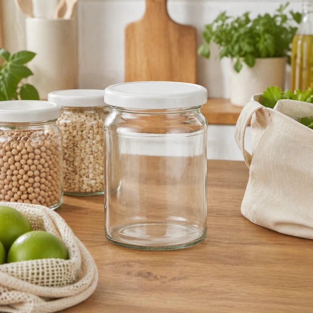 205ml Rundglas UNiTWIST in nachhaltiger Zero-Waste Küche mit Getreide und Öko-Beuteln - umweltfreundliche Vorratshaltung