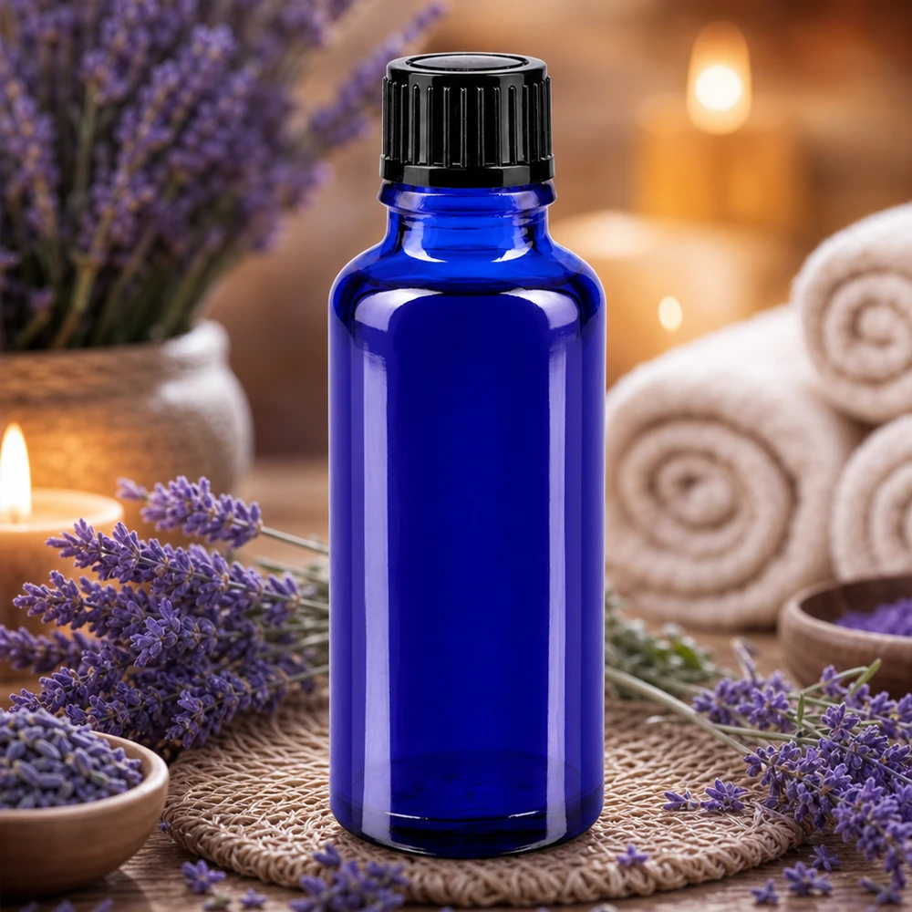 Apothekenflasche blau 30ml Schraubverschluss schwarz Standard 30ml blaues Apothekerglas lichtgeschützt für Öle Tinkturen und Essenzen