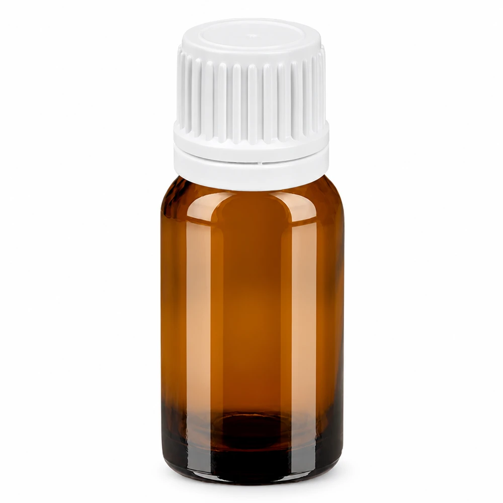 10ml Flasche 11mm Schraubverschluss weiß Originalitätsverschluss BrownLine UT18/10 10ml SV-Flasche in Braunglas mit weißem tamper evident Verschluss für sichere Aufbewahrung
