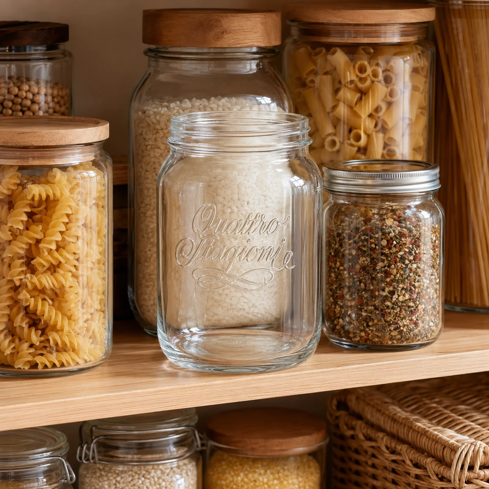 2000ml Haushaltsglas Quattro Stagioni Vorratsglas mit Schraubdeckel für Küche Pantry Aufbewahrung Pasta Gewürze