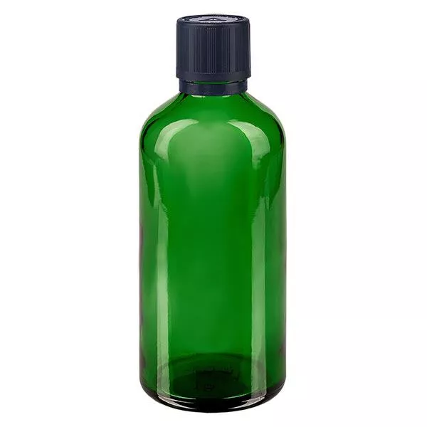Apothekenflasche grün 100ml Tropfer Premium 1mm schwarz Kindersicherung Blindenwarnsymbol Originalitätsverschluss Apothekenflasche grün 100ml Tropfer Premium 1mm schwarz Kindersicherung Blindenwarnsymbol Originalitätsverschluss