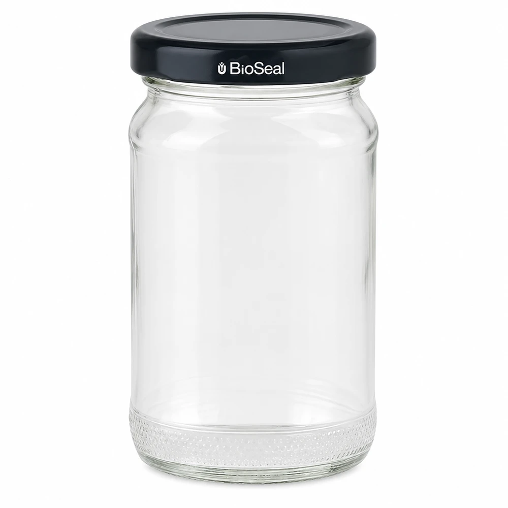 110ml Rundglas + BioSeal Deckel schwarz UNiTWIST UNiTWIST Runda110 Einmachglas mit schwarzem TO48 BioSeal Deckel - leeres Vorratsglas aus Glas