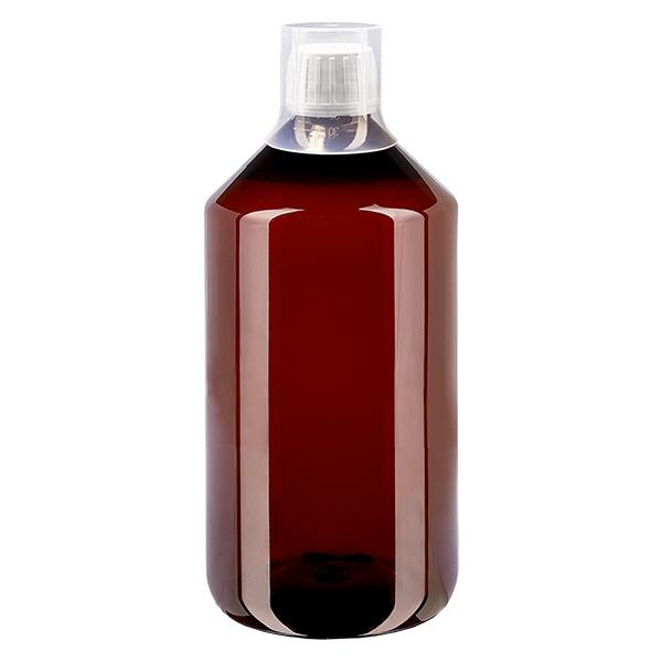 PET Flasche 750ml mit weißem Verschluss Originalitätsverschluss + Becher