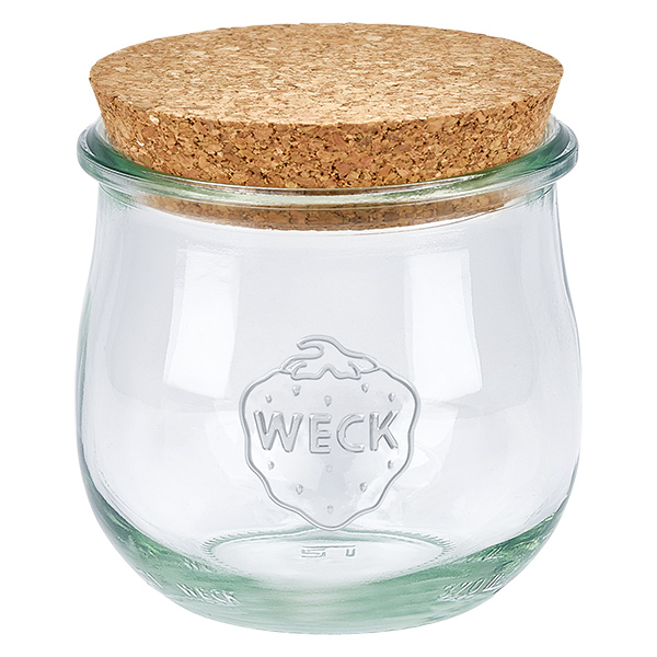 370ml Tulpenglas WECK RR80 mit Korken natur WECK Tulpenglas 370ml RR80 mit Naturkorken Deckel Einmachglas Vorratsglas transparent