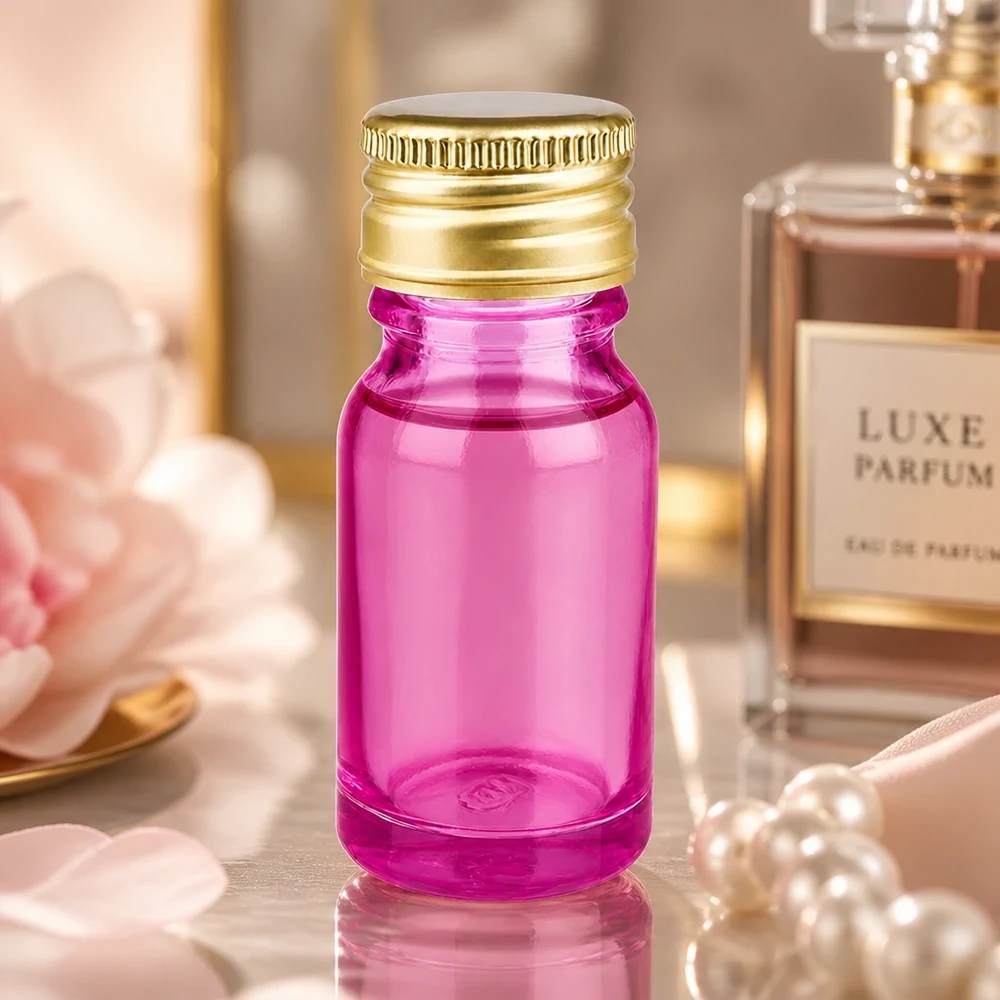 10ml Flasche 11mm Schraubverschluss Alu-Gold Standard PurpleLine. UT18/10 Stylische 10ml Purple Glasflasche mit 11mm SV Aluminium-Gold Deckel für Beauty und Wellness Produkte