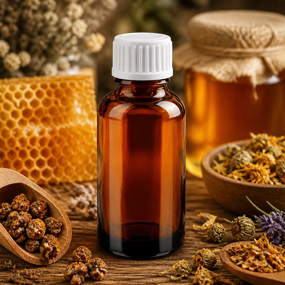 Kleine 30ml Apothekerflasche aus getöntem Glas mit präzisem Tropfsystem für Dosierung