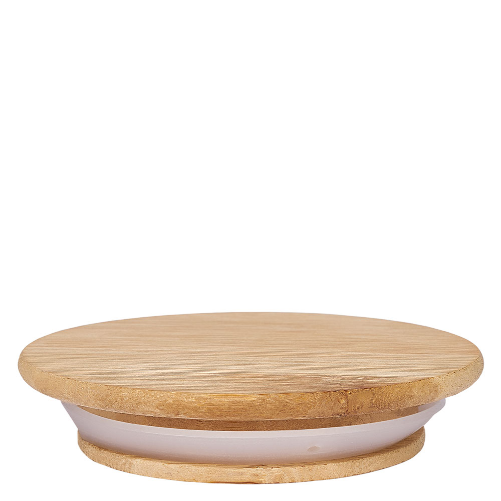 Holzdeckel (Buche) unbedruckt für WECK RR60 WECK Holzdeckel RR60 Seitenansicht zeigt natürliche Holzmaserung und weißen Gummiring für optimale Abdichtung