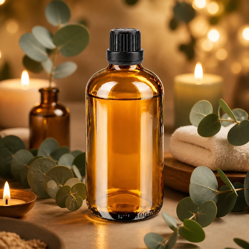 Braunglas Dosierflasche 100ml mit schwarzem Sicherheitsverschluss für Naturkosmetik und Essenzen