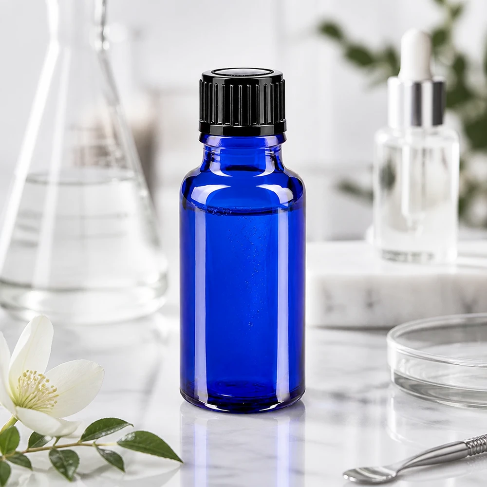 Präzise Dosierung mit blauer 20ml STD Tropfflasche aus chemiebeständigem Glas