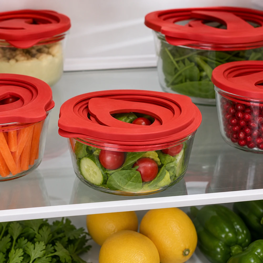 Einkochring RR80 Naturgummi rot für Vorratsgläser im Kühlschrank mit frischem Salat Gemüse praktische Aufbewahrung