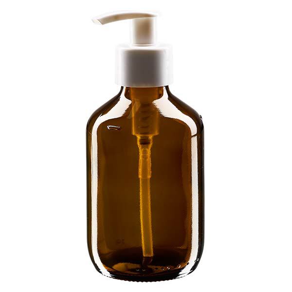 200ml Medizinflasche braun, mit Dispenserpumpe weiß ApoGlas 200ml Medizinflasche braun, mit Dispenserpumpe weiß ApoGlas