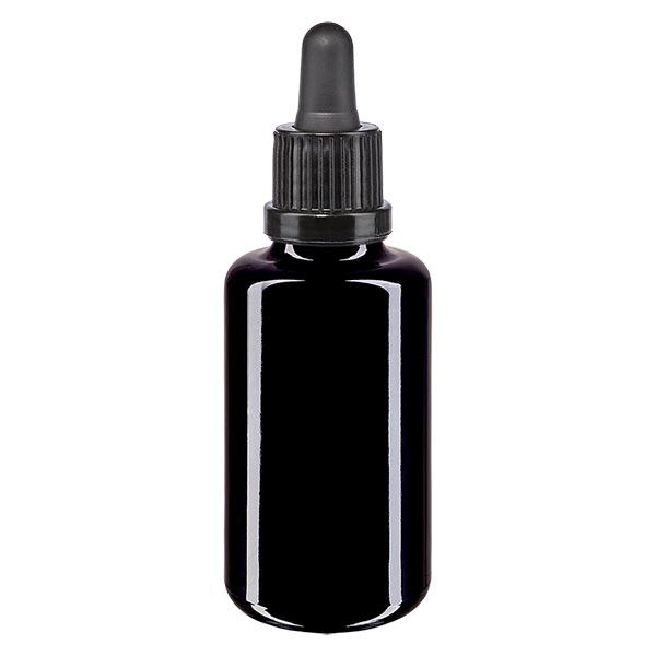 Apothekenflasche violett 30ml Pipette schwarz Originalitätsverschluss