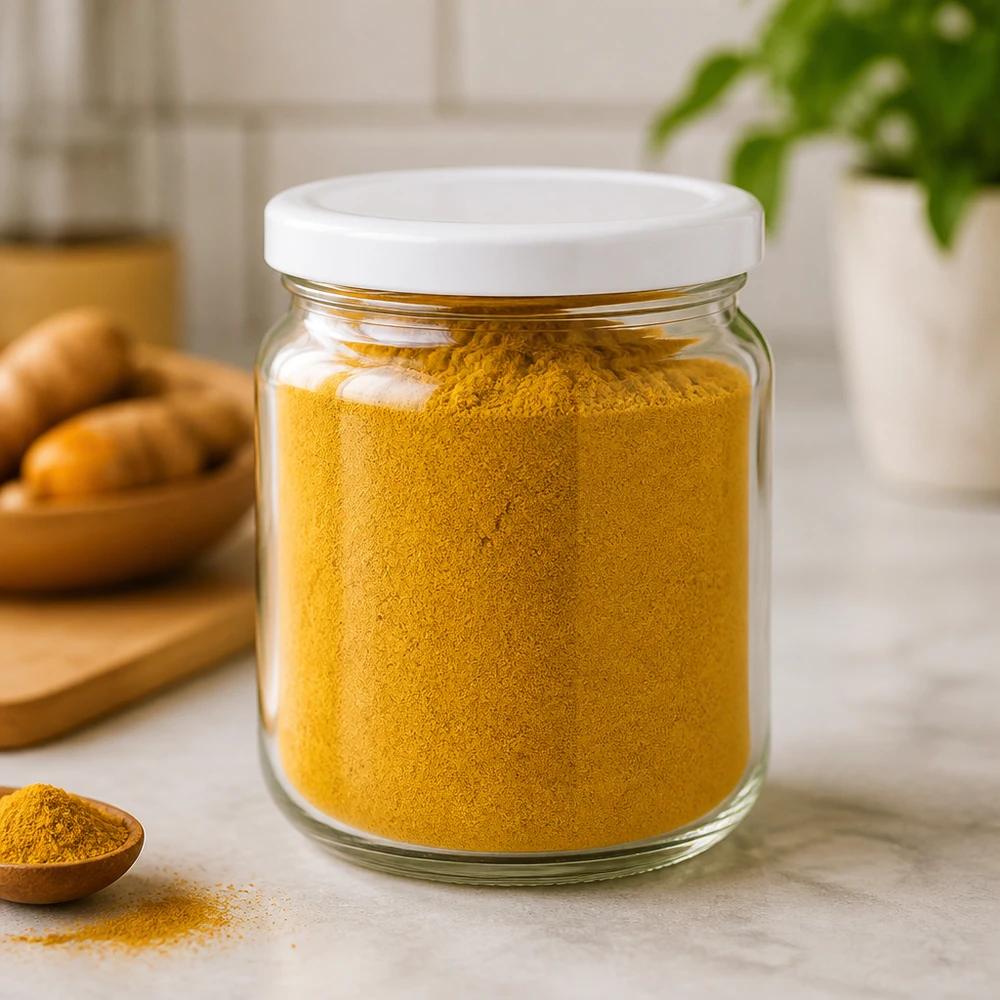 212ml Rundglas gefüllt mit gelbem Gewürzpulver weißer BasicSeal Deckel UNiTWIST Vorratsglas Küche Aufbewahrung