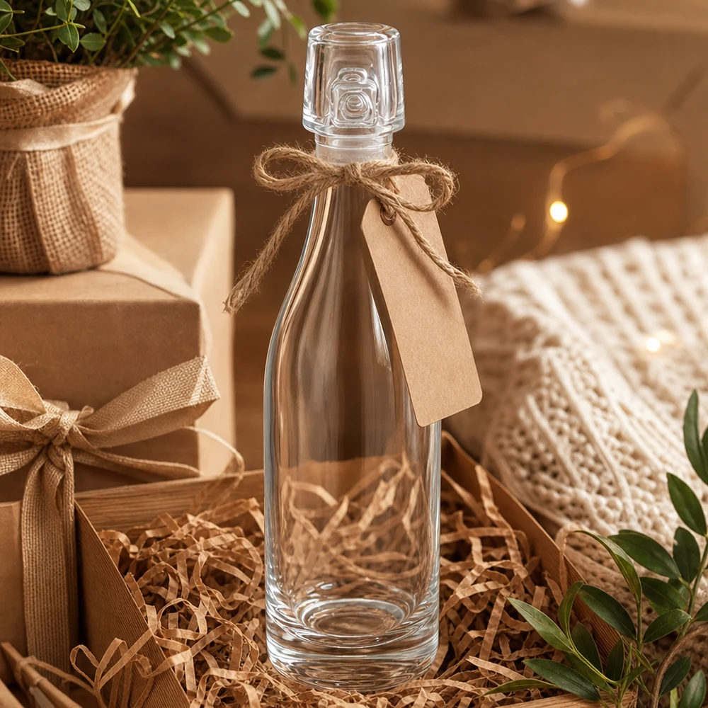 50ml Glasflasche UNiTWIST Geschenkverpackung mit Juteschnur und Anhänger in Geschenkbox mit Stroh