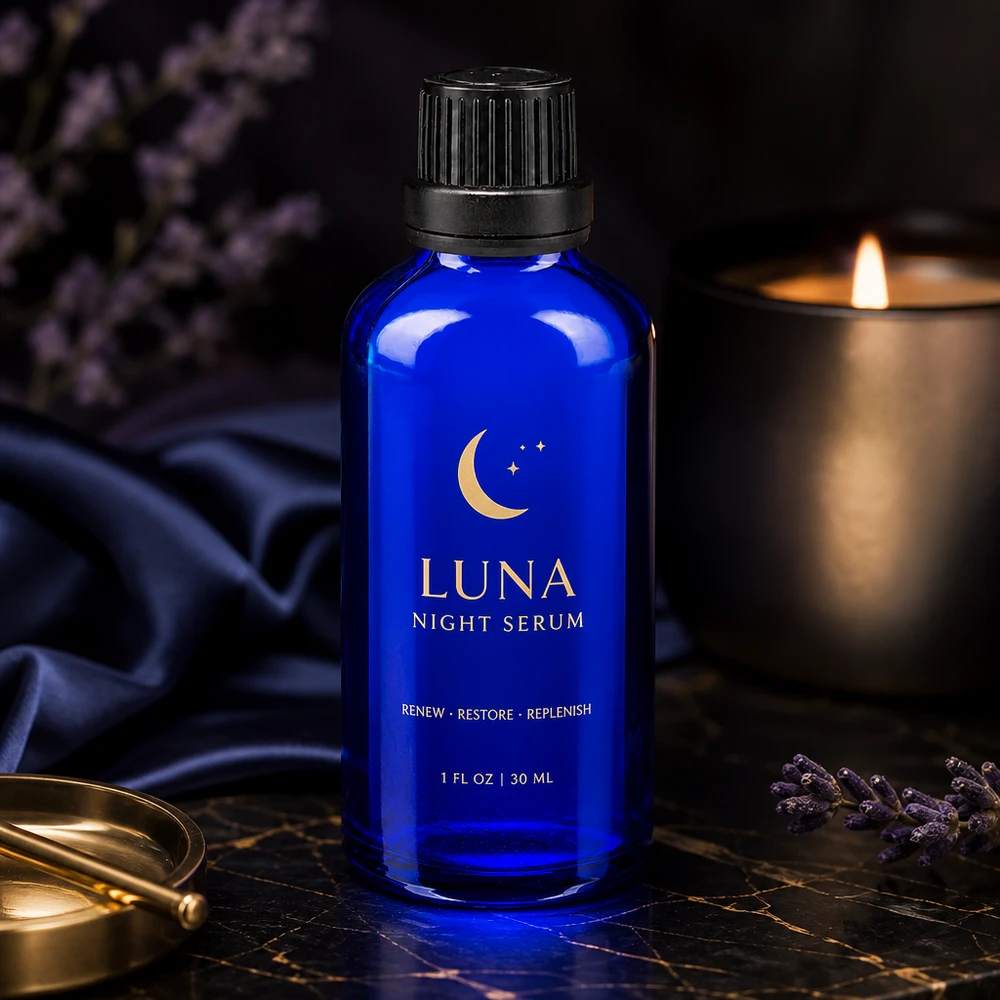 Apothekerflasche Blauglas 50ml mit schwarzem OV ideal für Nachtserum und Gesichtspflege
