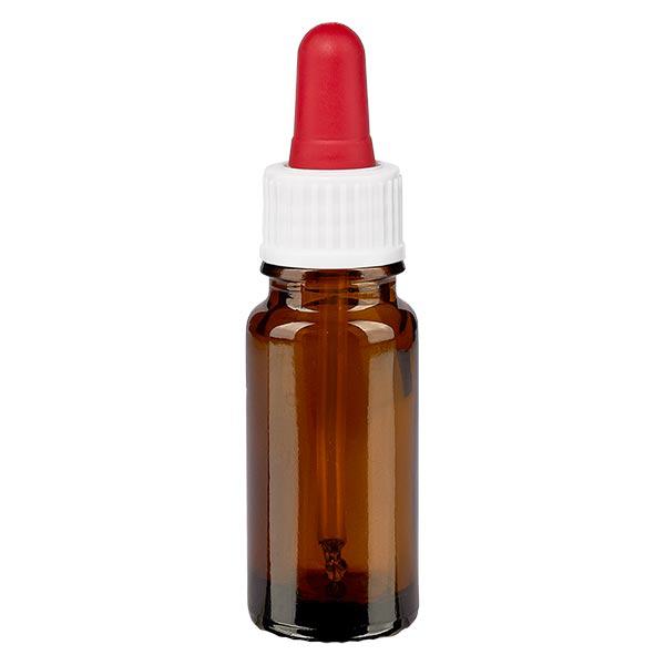 Apothekenflasche braun 10ml Pipette weiß/rot Standard Apothekenflasche braun 10ml Pipette weiß/rot Standard
