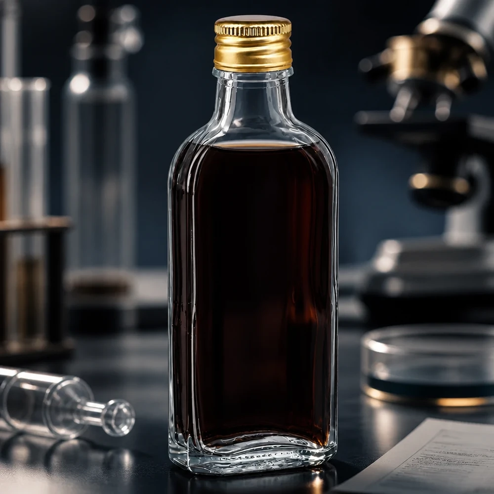 Professionelle 100ml Meplat Glasflasche klar mit goldenem PP22 Verschluss für pharmazeutische Anwendungen