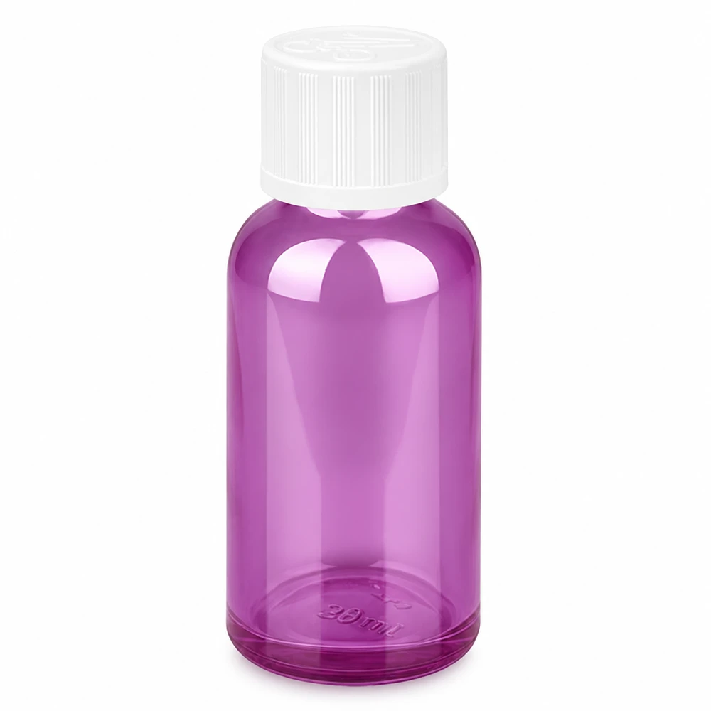 30ml Flasche 11mm Schraubverschluss weiß Standard Kindersicher PurpleLine UT18/30 30ml Laborbehälter mit tamperproof Verschluss - violettes Glas schützt lichtempfindliche Substanzen