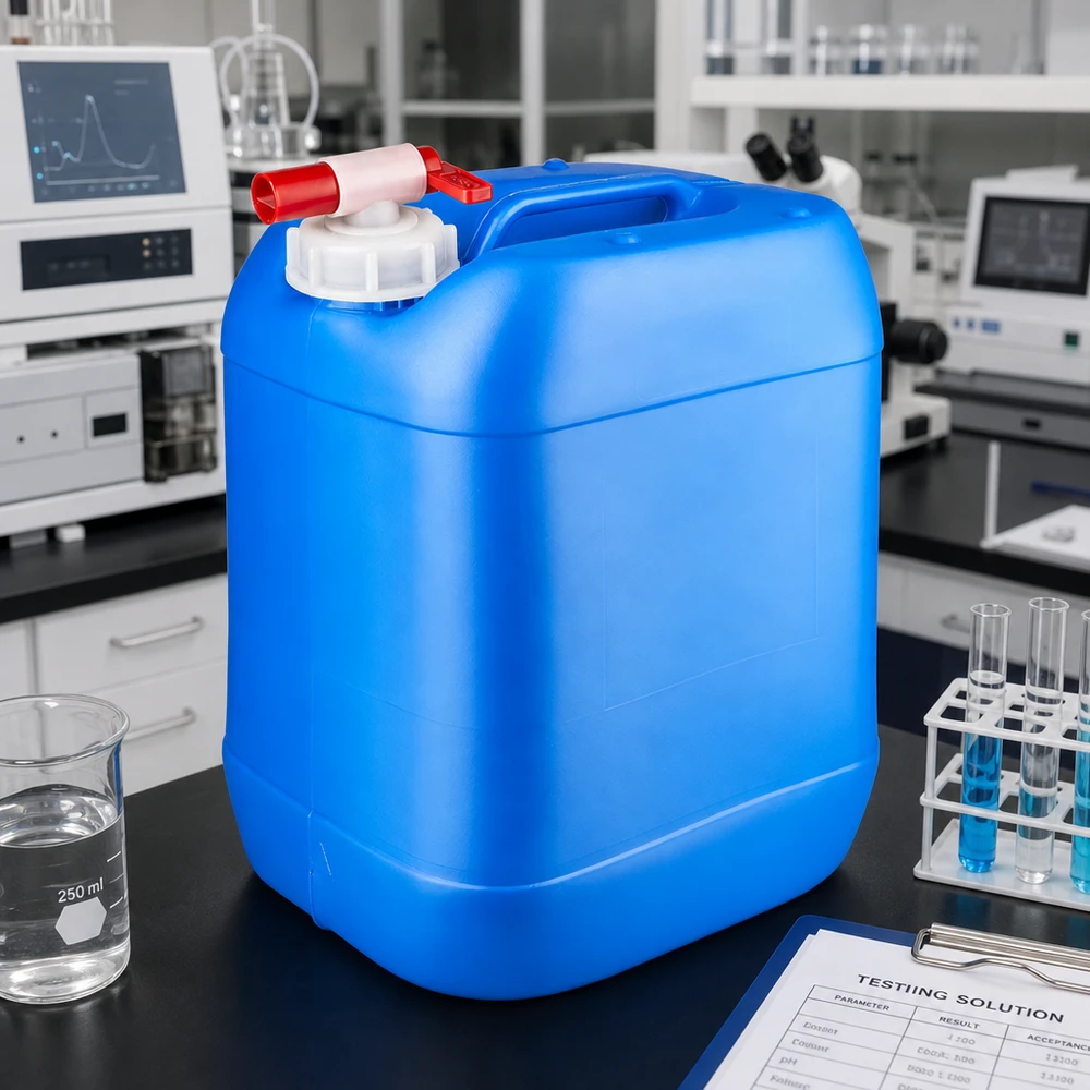 Blauer Vorratsbehälter 20 Liter mit Tragegriff und Zapfhahn für Labor und Industrie geeignet