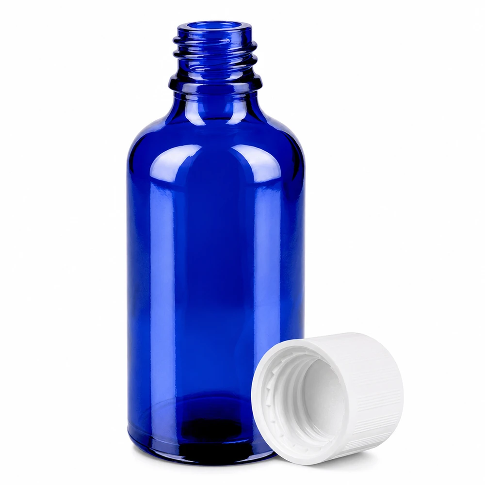 Blaue Medizinflasche 50ml mit kindersicherem Verschluss für professionelle Anwendung