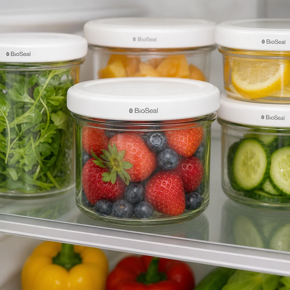 125ml Sturzglas mit BioSeal Deckel weiß UNiTWIST UNiTWIST Sturzgläser 125ml Kühlschrank Aufbewahrung frische Lebensmittel Obst Gemüse TO66 BioSeal Deckel Set