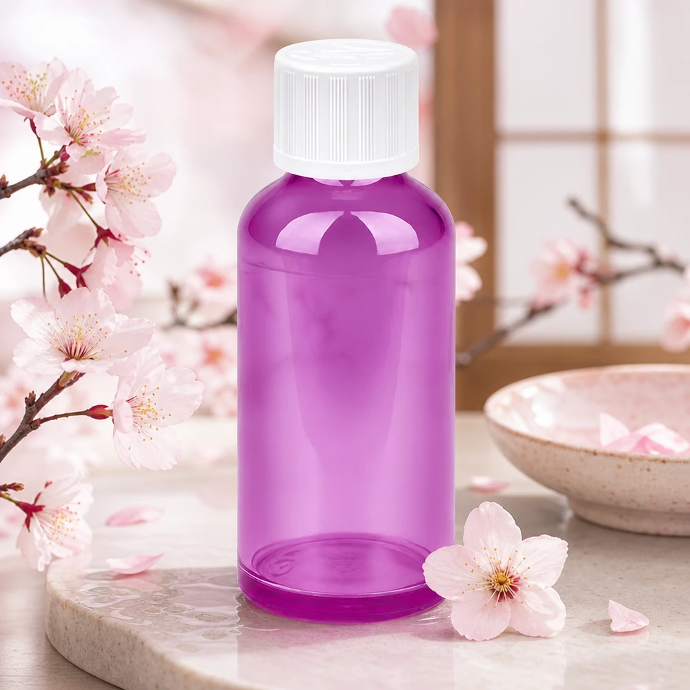 Handliche 50ml Violettflasche mit gerilltem weißen Verschluss für sichere Aufbewahrung