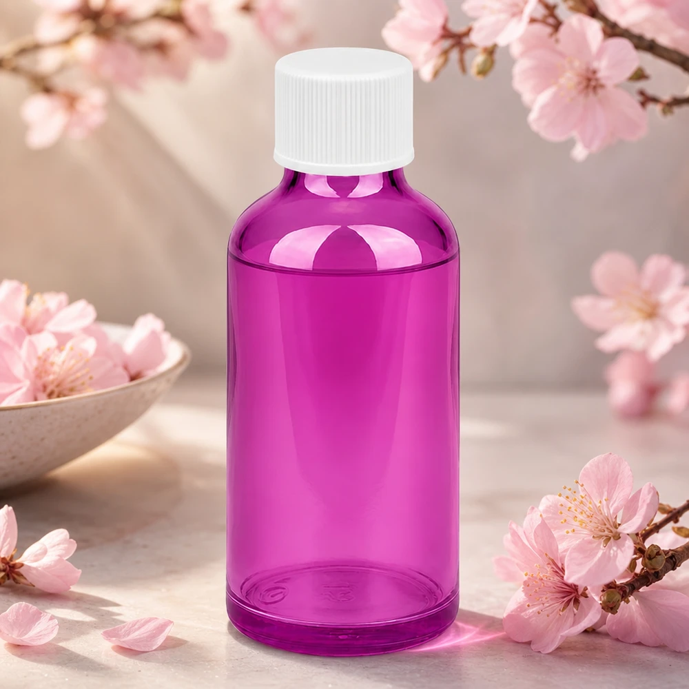 50ml Flasche 11mm Schraubverschluss weiss Standard PurpleLine UT18/50 Handliche 50ml Glasflasche in Purple-Design mit sicherem Verschluss für Reise und Unterwegs