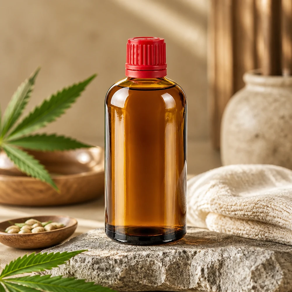 Lichtundurchlässige 100ml Flasche mit rotem Schraubdeckel für optimale Wirkstoffkonservierung