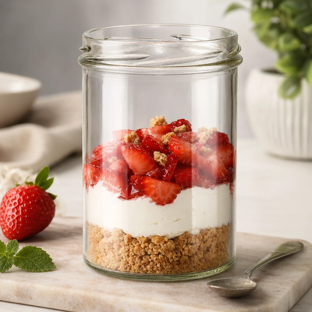 435ml Sturzglas ohne Deckel (TO82) UNiTWIST UNiTWIST Sturz435 Einmachglas 435ml mit Erdbeer-Dessert Schichtdessert TO82 Gewinde für süße Nachspeisen und Parfait